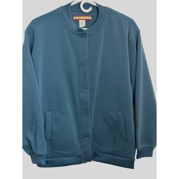 Vintage Tudor Court Womens Size Large Blue Snap Front Cardigan Jacket Fleece - Picture 2 of 6